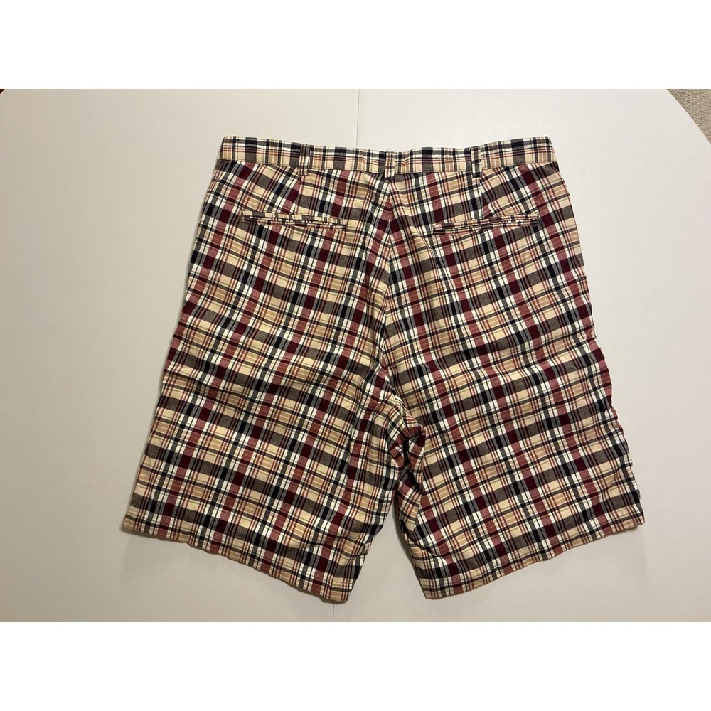 Pendleton Mens Plaid‎ Cotton Chino Shorts Burgundy Flat Front 36x10 (fit 34)